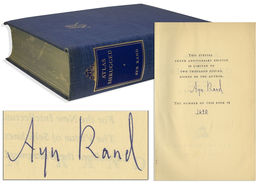 Ayn Rand Signed Atlas Shrugged -- Number 1,690 in a Special 10th Anniversary Edition Limited to 2,000